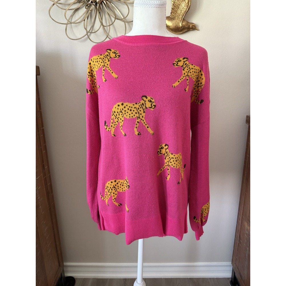 Astrologie Pink Cheetah Sweater Women's L Animal Print Pullover